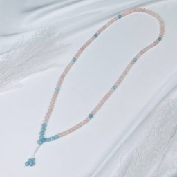 Четки буддийские "мала" из мадагаскарского Розового кварца и Аквамарина (108 бусин)