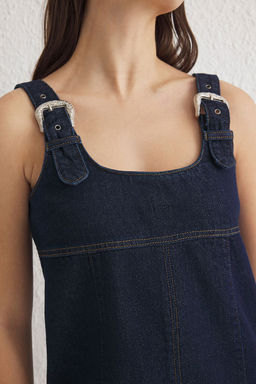 Trendyolmilla Koyu Mavi Tokal? Ayarlanabilir Ask?l? Mini Denim Elbise TWOSS25EL00154  фото 4