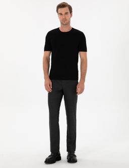 Siyah Slim Fit Bisiklet Yaka Triko T-shirt