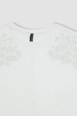 Футболка с коротким рукавом с круглым вырезом и принтом - Defacto фото 7