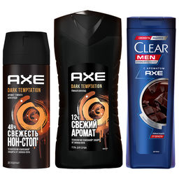 AXE+CLEAR набор Муж.DARK (део-спрей 150мл+ гель д/душа 250мл+шампунь CLEAR 200мл)
