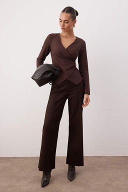 Kahverengi Kruvaze Toka Detayl? Dokuma Bluz TWOAW26BZ00142