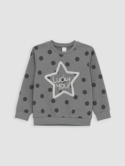 Puantiyeli K?z ?ocuk Kal?n Sweatshirt