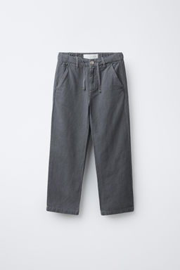 COTTON AND LINEN STRAIGHT-LEG TROUSERS