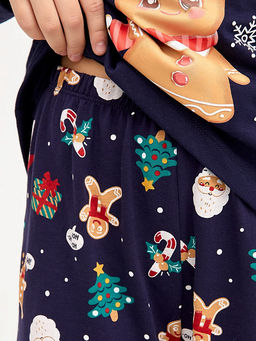 Комплект для девочек (джемпер, брюки) синий с принтом в виде новогодних печенек - Mark formelle фото 5