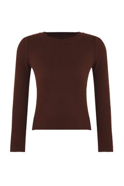 Kahverengi Basic Fitilli Triko Kazak TWOAW22KZ1708