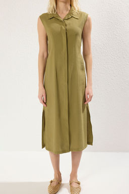 TRENDYOLMILLA Haki Duz Midi Modal Dokuma Gomlek Elbise TWOSS25EL00281 фото 4