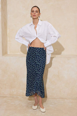 Petrol Ekose Bask?l? Bodycon Tul Esnek Orme Etek TWOAW26ET00088