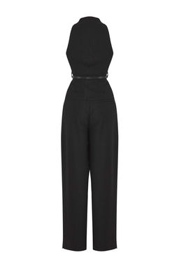 Siyah Premium Kumas Cizgili Kemerli Yelek Pantolon Dokuma Alt - Ust Tak?m TWOAW26AU00069 - Trendyolmilla фото 5