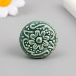 Ручка для шкатулки керамика, металл Цветок зелёная 3,4х3,4х3,4 см
