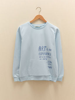 Bisiklet Yaka Bask?l? Uzun Kollu K?z ?ocuk Sweatshirt