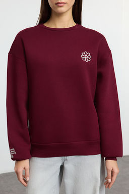 Bordo Nak?sl? Regular/Normal Kal?p Kal?n Ici Polarl? Orme Sweatshirt TWOAW25SW00176
