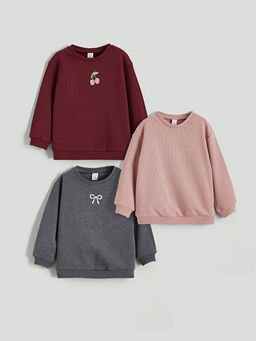 Fiyonk Bask?l? K?z Bebek Sweatshirt 3l?