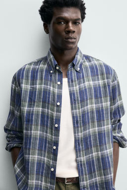 CAMISA 100% LINO CUADROS / Azules - Zara фото 5