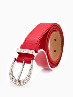 Ремень женский «Кэлли», 110×3 см, пряжка металл, серебристая, красный