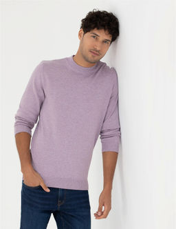 Koyu Lila Slim Fit Yar_m Bal_k__ Yaka Basic Triko Kazak