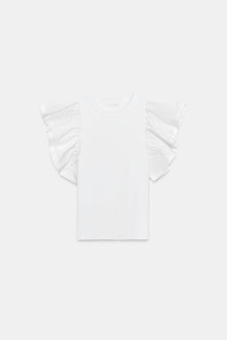 CAMISETA COMBINADA RIB VOLANTES / Blanco