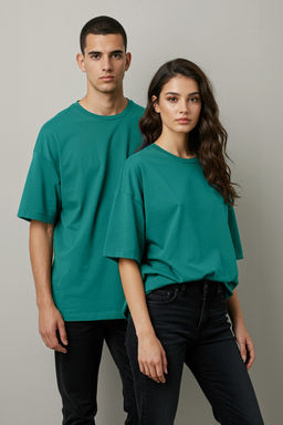 Zumrut Yesili Oversize/Genis Kesim Basic %100 Pamuklu Tok Kumas T-shirt TMNSS22TS0318