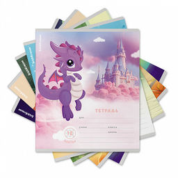 Цена за 10 шт. Тетрадь школьная ученическая ErichKrause Дракончики, 12 листов, клетка, выборочный УФ-лак с глиттером (в плёнке по 10 шт.)_MIX-PACK