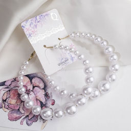 Серьги-кольца Нежность жемчуга кольца крупные, цвет белый в золоте, d=8 см - Queen fair фото 3