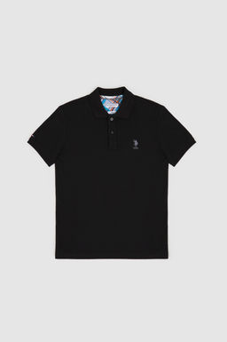 Erkek Slim Fit Polo Yaka Siyah Basic Ti__rt