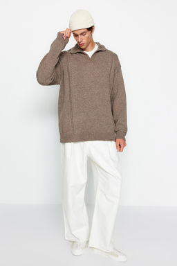 TRENDYOL MAN Vizon Oversize Fit Yunlu Genis Kal?p Polo Yaka Triko Kazak TMNAW24KZ00049 - Trendyolmilla фото 5