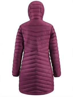 Куртка женская удлинённая стёганая с капюшоном и графеновой подкладкой бордового цвета 9628_1Bo