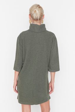 Haki Bal?kc? Yaka Shift/Duz Mini Selanik Uzun Kollu Orme Elbise TWOAW20EL1110