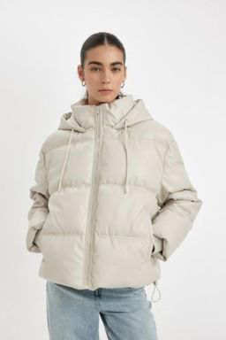 Su Itici Regular Kal?p Kapusonlu Ici Polarl? Fermuarl? Cepli Suni Deri Mont