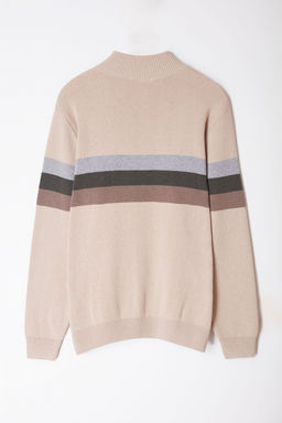 Bej Regular Pamuklu Yar?m Bal?kc? Yaka Renk Bloklu Triko Kazak TMNAW25KZ00013 - Trendyolmilla фото 7