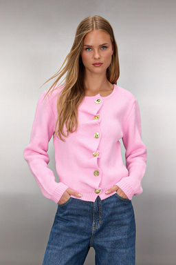 Pembe Buzgu Kapama Detayl? Metal Dugmeli Triko H?rka TWOAW26HI00110