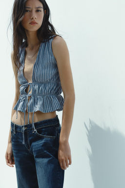 GINGHAM TOP WITH TIES - Zara фото 3