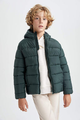 Базовая куртка-пуховик с водоотталкивающим капюшоном для мальчиков - Defacto фото 5