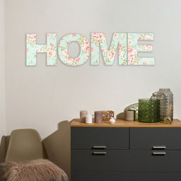 Настенное панно буквы HOME, высота 29.5 см, набор 4 детали, цветочный