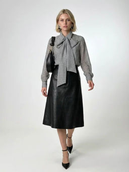 Блузка из органзы в клетку OD-984-2 коричневый с белым