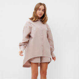 Костюм женский (рубашка, шорты) MINAKU: Oversize, серо-розовый, размер 46