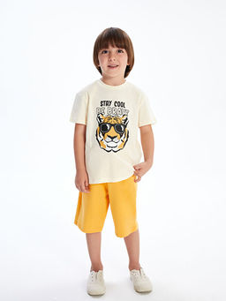 Bisiklet Yaka Bask?l? Erkek ?ocuk Ti??rt ve ?ort 2li