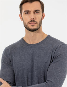 Gri Melanj Slim Fit Bisiklet Yaka Basic Triko Kazak - Pierre cardin фото 2