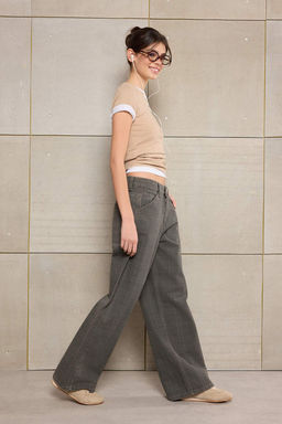 Cok Renkli Ekose Desenli Yuksek Bel %100 Pamuk Baggy Jeans TWOSS26JE00052 - Trendyolmilla фото 4