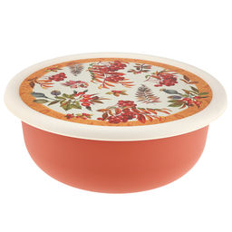 Миска пластмассовая Asti 3,2л, д26,5см, h10,3см, оранжевый, с крышкой, с декором (Россия)