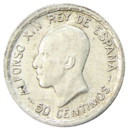 Монета 50 сентимо 1926 года Испания