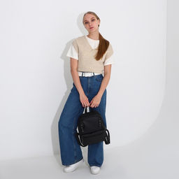 Рюкзак на молнии, 3 наружных кармана, чёрный