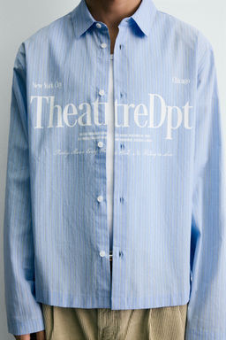 CAMISA RELAXED FIT CUADROS TEXTO / Azul claro - Zara фото 6