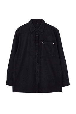 TRENDYOL MAN Siyah Oversize Fit Kase K?sl?k Dokulu Gomlek TMNAW25GO00005 - Trendyolmilla фото 2