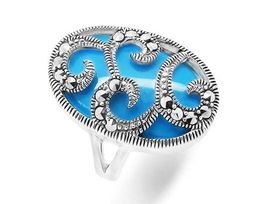 Кольцо из серебра бирюза пресс., марказит, SL-AGA11