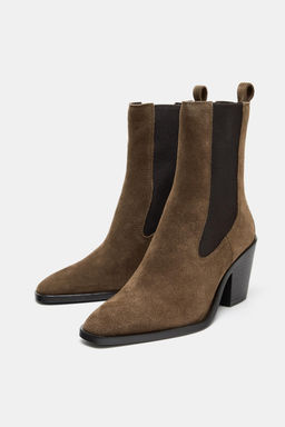 SPLIT SUEDE HEELED ANKLE BOOTS