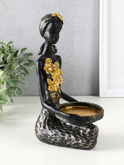 Фигура - подсвечник на 1 свечу «Африканка в косынке с цветами», полистоун, чёрный, d=8 см, 14×11.5×24.5 см