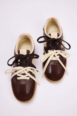 Koyu Kahverengi Cok Renkli Iki Bagc?kl? Cift Kullan?ml? Kad?n Retro Spor Ayakkab? TAKAW26SN00017