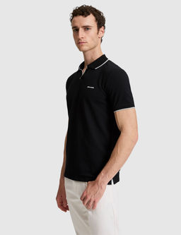 Siyah Slim Fit %100 Pamuk Apa_ Yaka Ti__rt