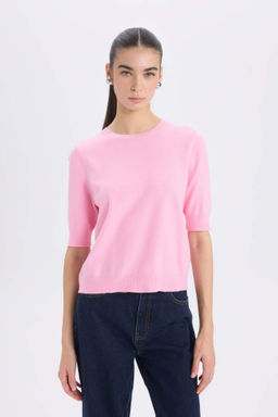 Regular Fit Bisiklet Yaka Basic Duz K?sa Kolllu Triko Kazak - Defacto фото 2